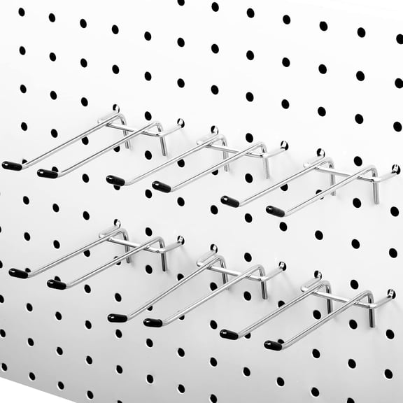 50 Pack Pegboard Hook Stainless Steel Peg Board Tool Utility Hooks Double Arm Pegboard Display Hook Hanging for 1/8 Pegboard Accessories Garage Storage Organizer, 0.13'' Thick(4.72'')