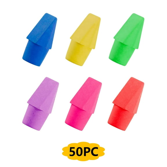 LanSuare 50-Pack Pencil Cap Erasers, Replacement Silicone Tip Covers for Supplies, Teenagers Homework Correction Tool, Non-Toxic