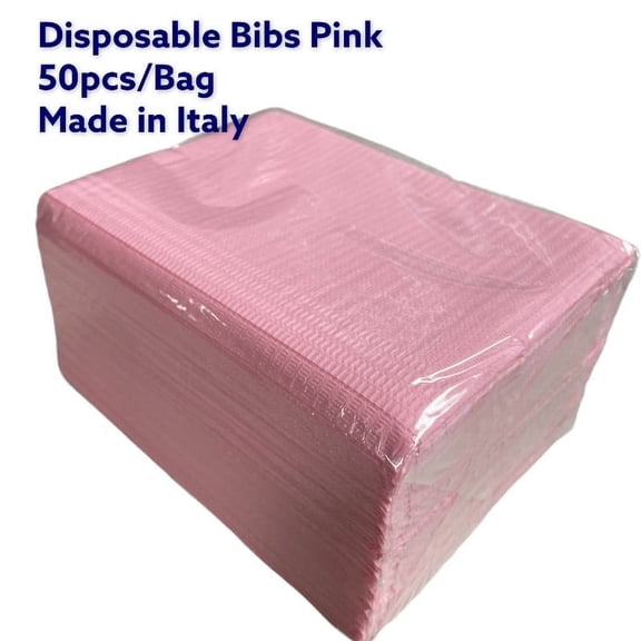 50 Pack Pink Disposable Patient Bibs Waterproof for Dental Tattoo Piercing Surgical Medical 13"x18" 3 Layers