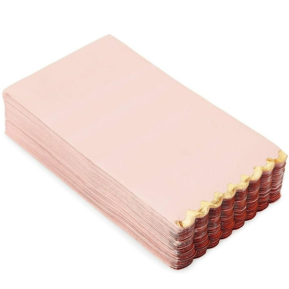 Sparkle and Bash 3-Ply Paper Dinner Napkins - Pink Napkins with Scalloped Gold Foil Edges - Disposable Absorbent for Weddings & Parties - 3 Ply, Pink - 50 Pack - 4 x 8 in