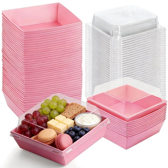 50 Pack Pink Small Charcuterie Boxes with Clear Lids, 4 Inches Paper Bakery Boxes Dessert Boxes Disposable To Go Food Containers for Cookie, Pastry, Cake Slice, Mini Cake, Sandwich