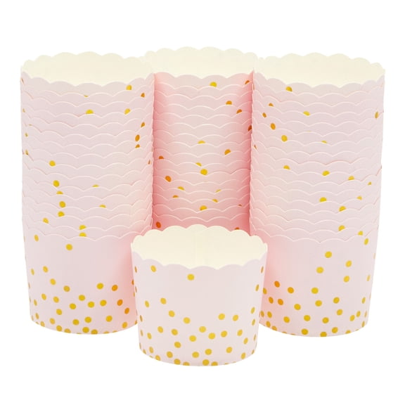 Sparkle and Bash Tulip Cupcake Liners - Pink & Gold Baking Cups - Baby Shower Snack Cups - Birthday Cupcake Wrappers - Pack of 50, 2.2 In Dia