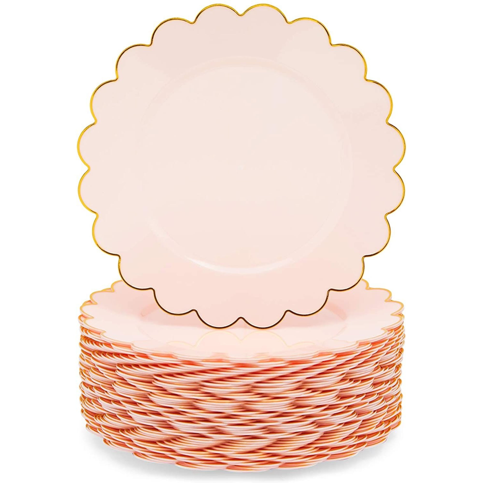 Elegant Disposable 50-Pack Pink and Gold Plastic Plates, 9 Inch Scallop ...