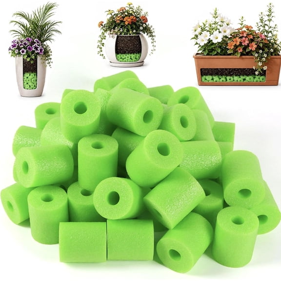50 Pack Planter Drainage Inserts, Flower Pot Foam Inserts for Outdoor Planters, 50mm Foam Planter Filler, Lightweight Pot Fillers for Large Planters, Helps Airflow and Drainage, Green