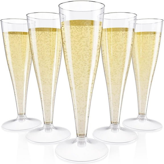 50 Pack Plastic Champagne Flutes Disposable 4.5 oz Clear Plastic Champagne Glasses Perfect for Wedding, Thanksgiving Day, Christmas