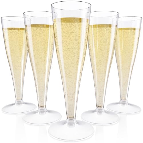 50 Pack Plastic Champagne Flutes Disposable 4.5 oz Clear Plastic Champagne Glasses Suitable for Wedding, Thanksgiving Day, Christmas