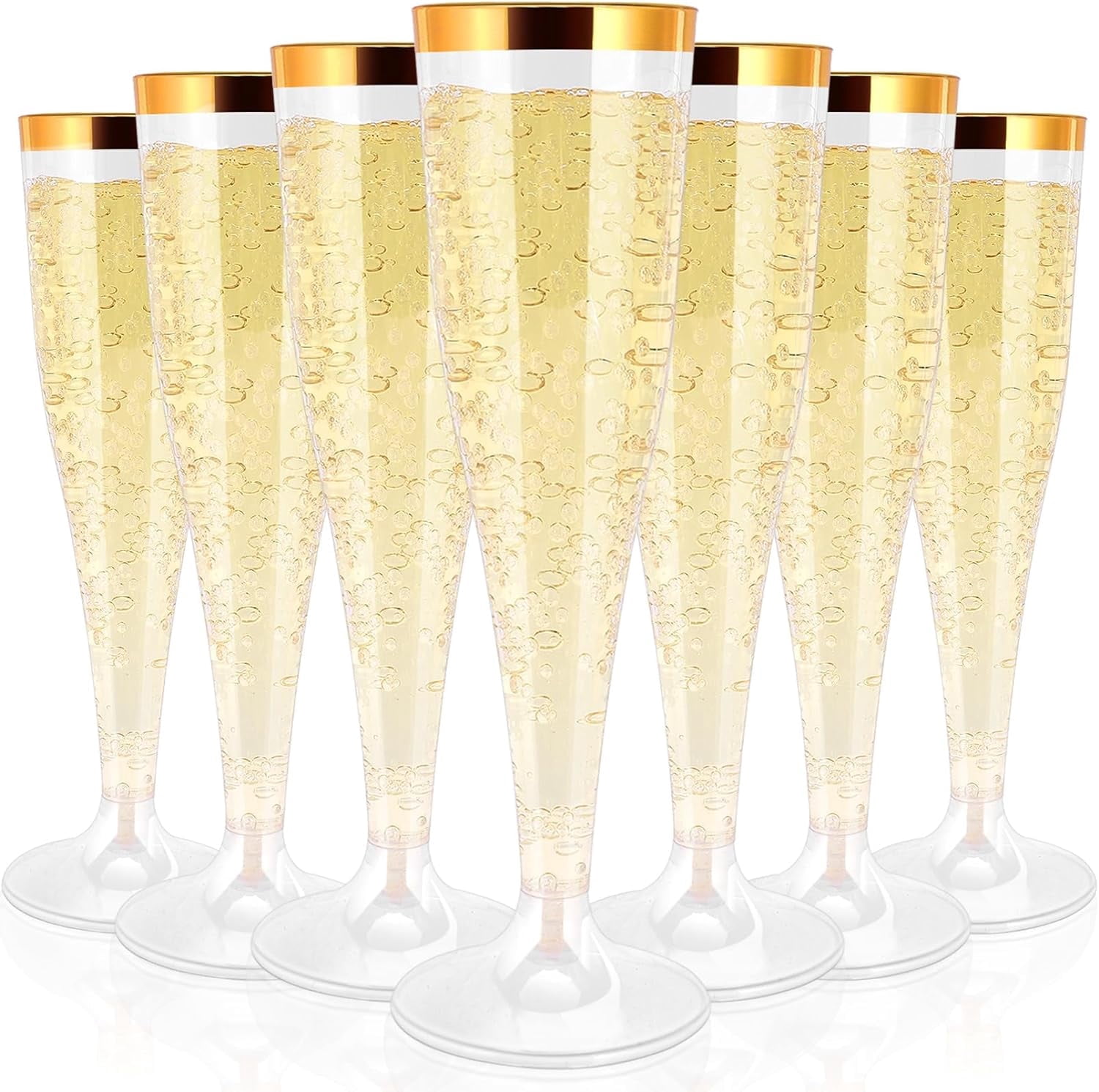 50 Pack Plastic Champagne Flutes Disposable, Gold Rim Champagne Glasses, 4.5 Oz Clear Disposable Champagnes Flute, Mimosa Glasses Plastic Toasting Glass for Wedding Party Supplies