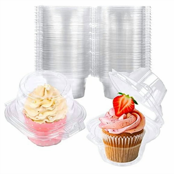 50 Pack Plastic Cupcake Carriers, Clear Single Serve Dessert Boxes for Bakeries Parties, Stackable and DurableContainers