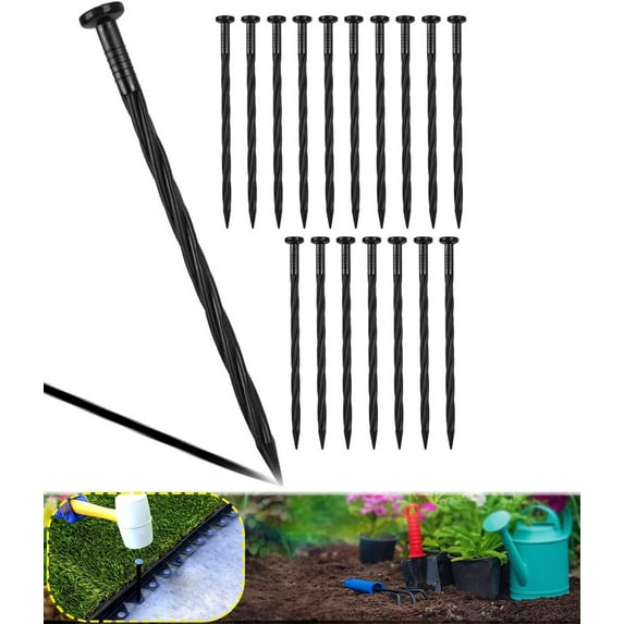 50-Pack Plastic Edging Stakes, 8-Inch Edging Spikes, Spiral Nylon No Dig Landscape Spikes for Anchoring Paver Edging Tent Stakes