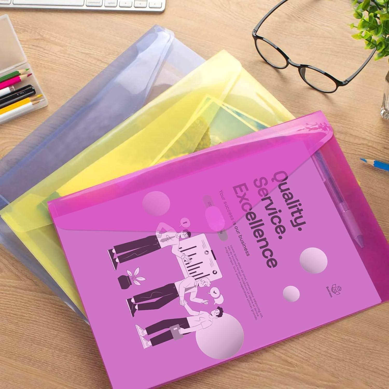 50 Pack Plastic Envelopes Poly Envelopes, HeavyDuty File Folders, Clear ...