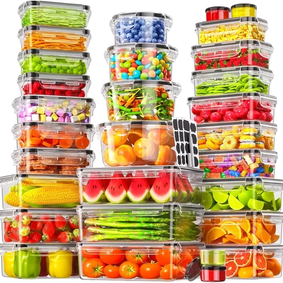 50 Pack Plastic Food Storage Containers with 25 Lids, Reusable Stackable Clear Meal Prep Containers