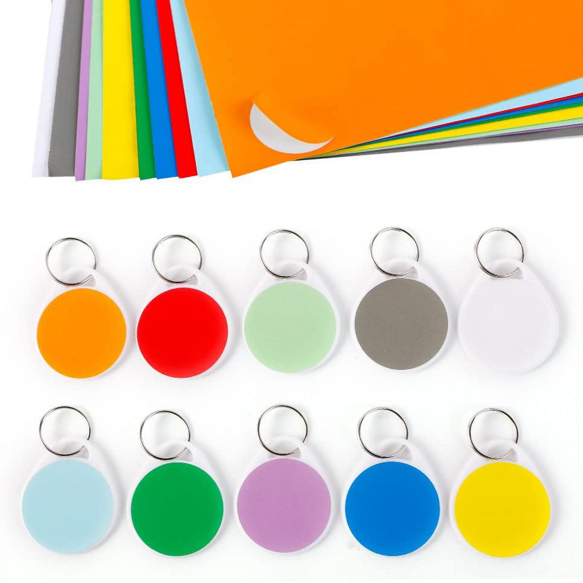 50 Pack Plastic Key Tags with Split Ring, Writable Round Key Tags with