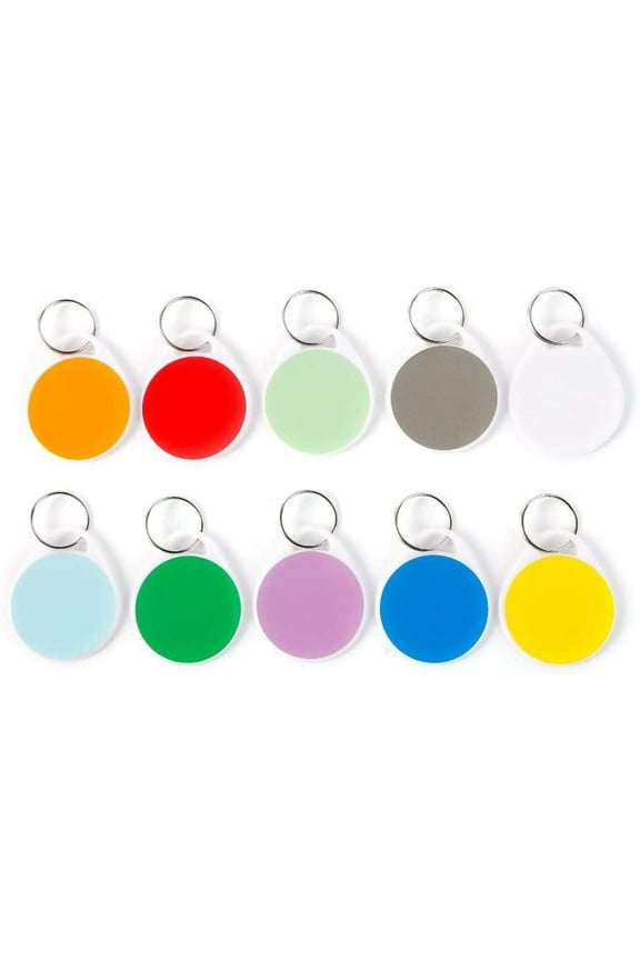 50 Pack Plastic Key Tags with Split Ring, Writable Round Key Tags with 100PCS Colorful Label Paper in 10 Assorted Colors