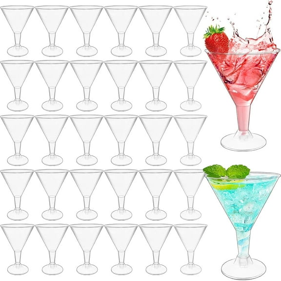 50 Pack Plastic Martini Glasses,7 oz Clear Disposable Cocktail Cups,Reusable Tall Stemmed Wine Shooter Glasses for Party Wine,Champagne,Margarita
