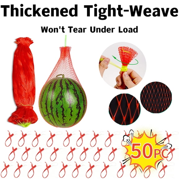 Watermelon Netting Bags, 50 Pack Plastic Woven Mesh Bags with Drawstring Reusable Heavy Duty Woven Fruit Sacks for Plant Melons Produce, JASKFLY