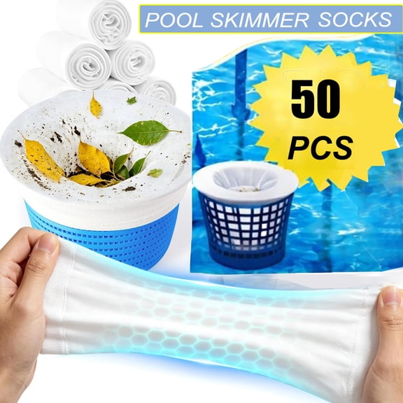 50 Pack Pool Filter Socks for Pool Skimmer, Pool Skimmer Socks for Inground Pool Or Above Ground Pool Filter, Ultra Fine Mesh Screen Liner Skimmer Basket Scum Sock Saver, Debris Leaves Catcher