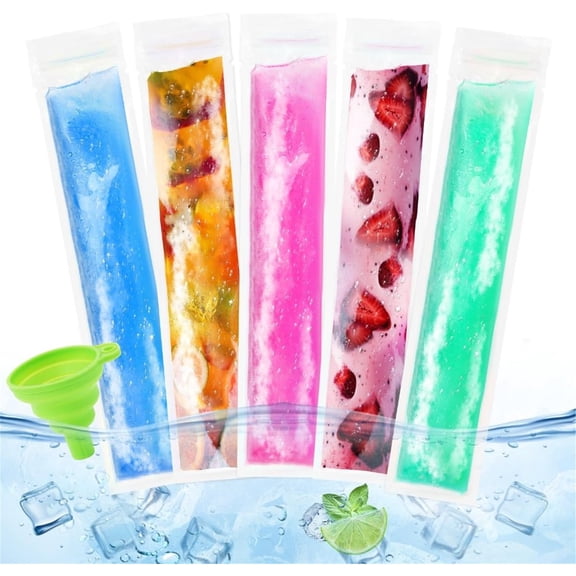 50 Pack Popsicle Bags, Disposable Popsicle Mold Bag Freezer Ice Pop Bags with Zip Seals And Funnel for Adults Homemade Ice Candy Pops Yogurt Tubes Juice Fruit Smoothies