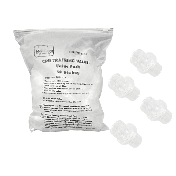 50 Pack - Practice CPR Training Valves - Fits All Adult Child and Infant Training Rescue Masks Individually Wrapped Valve ASIN: B0CZFRHDNX