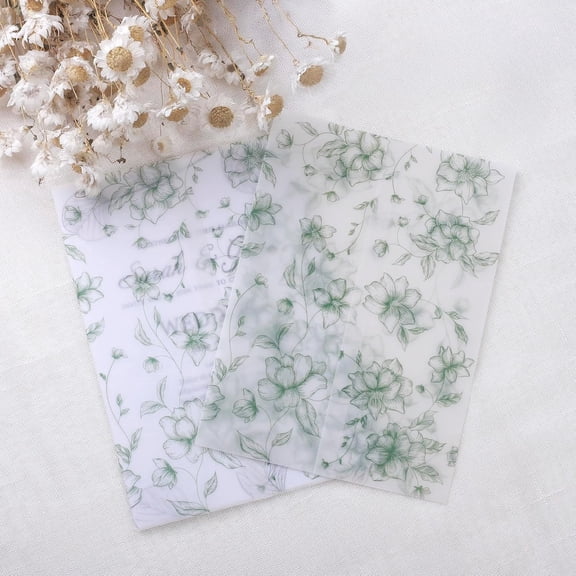 50 Pack Pre-Folded Vellum Jackets for 5x7 Invitations, 115GSM Translucent Sleeves, Green Flower
