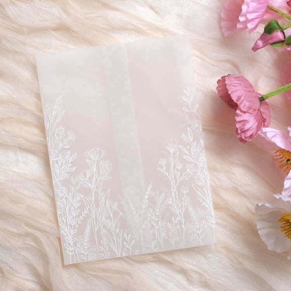 50 Pack Pre-Folded Vellum Jackets for 5x7 Invitations, 130GSM Translucent Paper Wraps, Wildflower