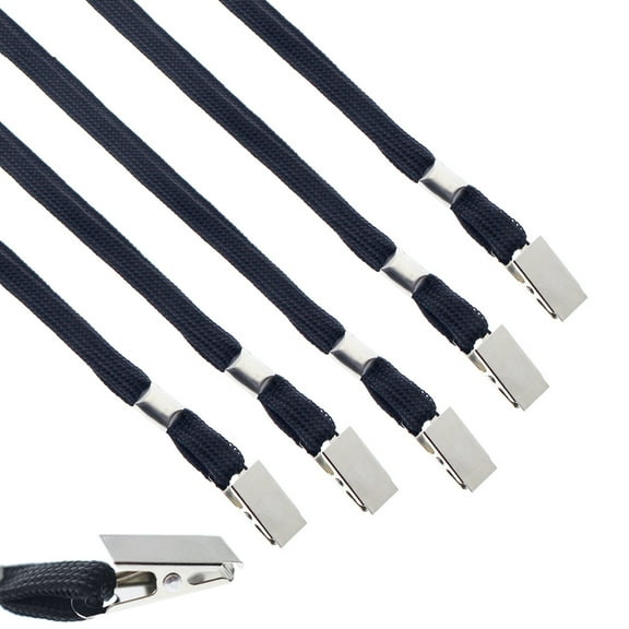 50 Pack - Premium Lanyards with Bulldog Clip - Heavy Duty 3/8" Neck Strap I'd Badge Holder w/ Metal Alligator Clip for Slot Hole Name Badges - Secure Non-Breakaway by Specialist ID (Black)