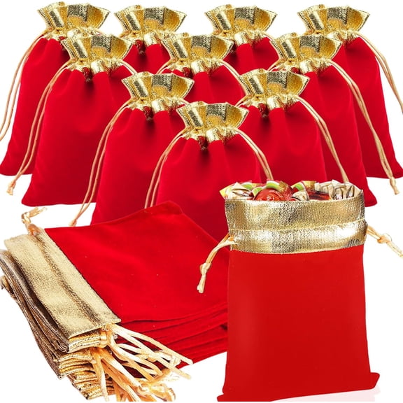 50 Pack Present Velvet Bag Small Velvet Pouches with Drawstrings, Velvets bags with Golden Rim for Jewelry, Candy, Wedding, Birthday Party, Christmas