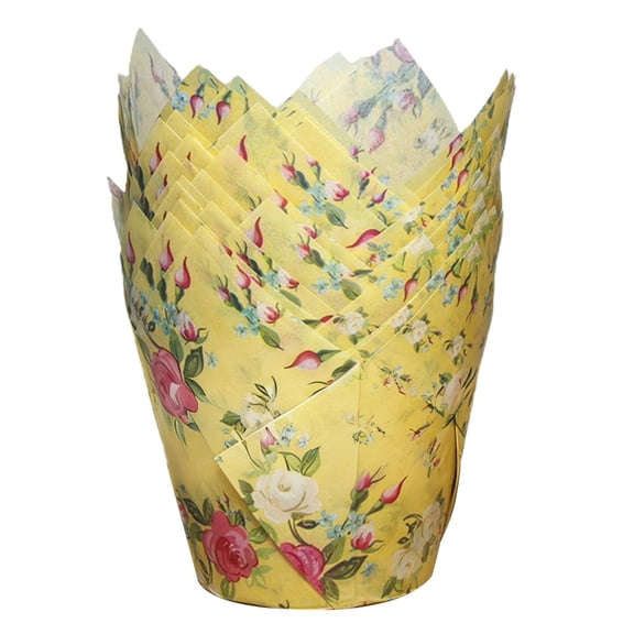 50 Pack Printed Greaseproof Paper Cups (Waxed Paper Cups, Patty Paper Cups), Yellow Oil Proof Paper Cup Liners, Heat Resistant, for Birthday Parties, Liner Cups, Cupcake Liners, by Kingtowag