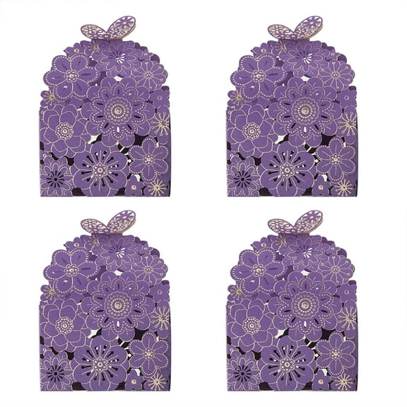 50-Pack Purple Butterfly Favor Boxes - Hollow Out Floral Design Gift Treat Boxes for Wedding, Birthday, Baby Shower, Candy, Chocolates, Party Favors (Large, 4.3x3.5x2.4 in)