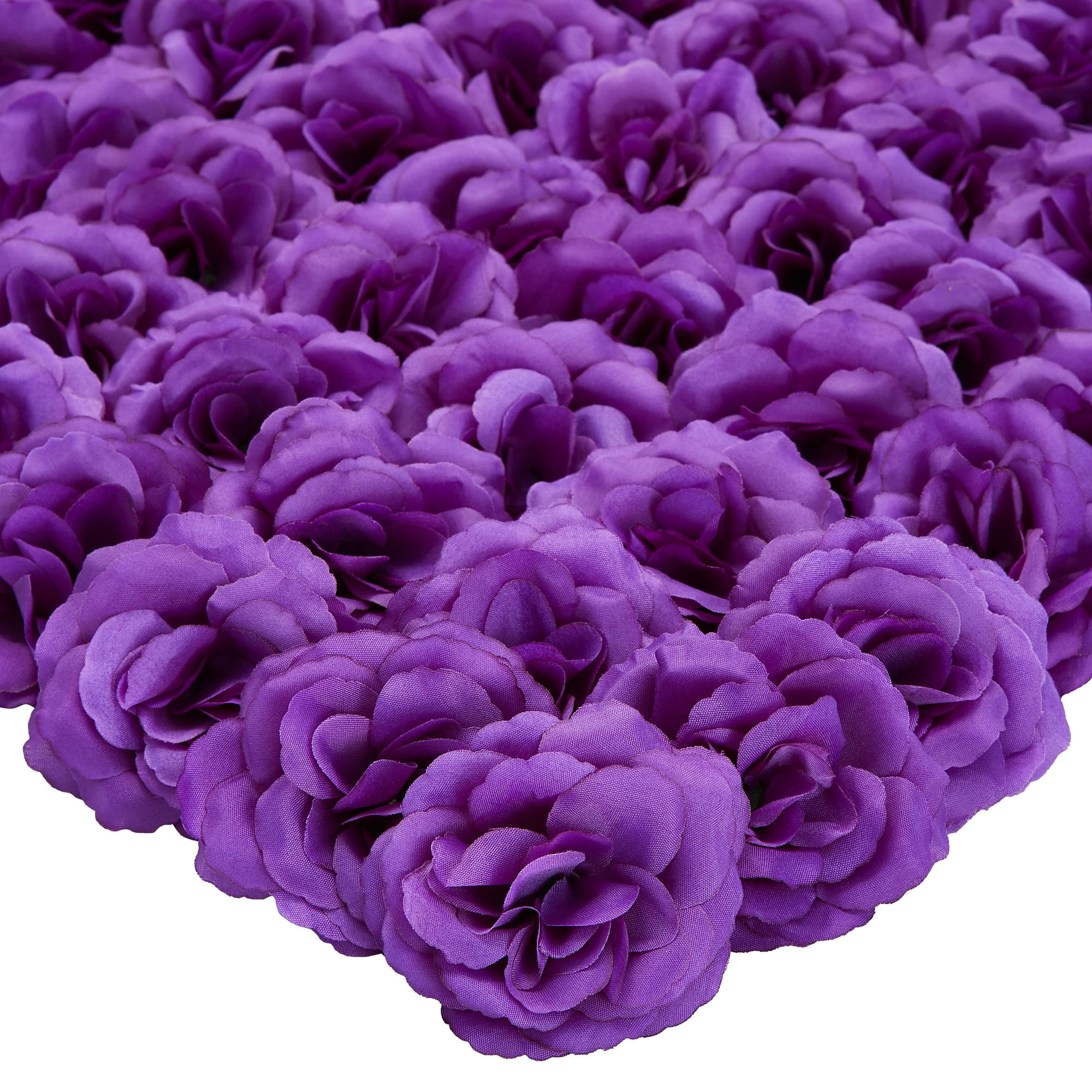50 Pack Purple Roses Artificial Flowers Bulk, 3 Inch Stemless Fake Silk