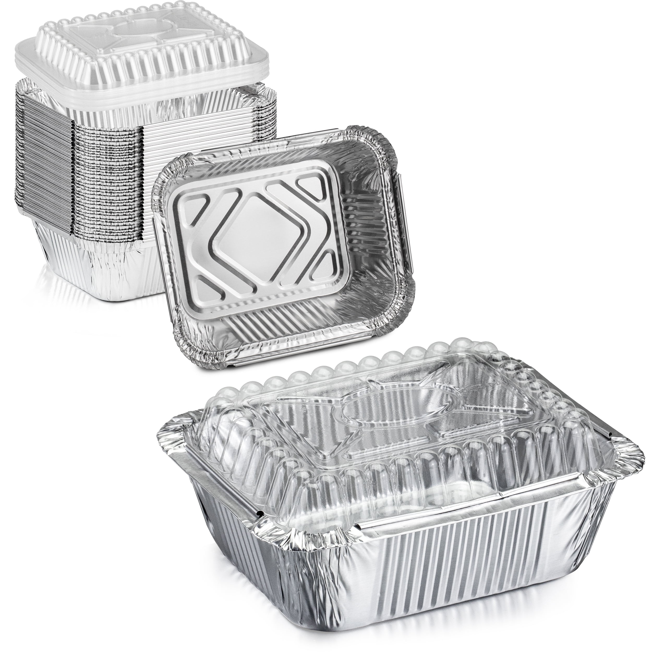 50Pcs Disposable Rectangle Aluminum Foil Food Tray Baking Pan Container BBQ  Accessories with Lid dessert