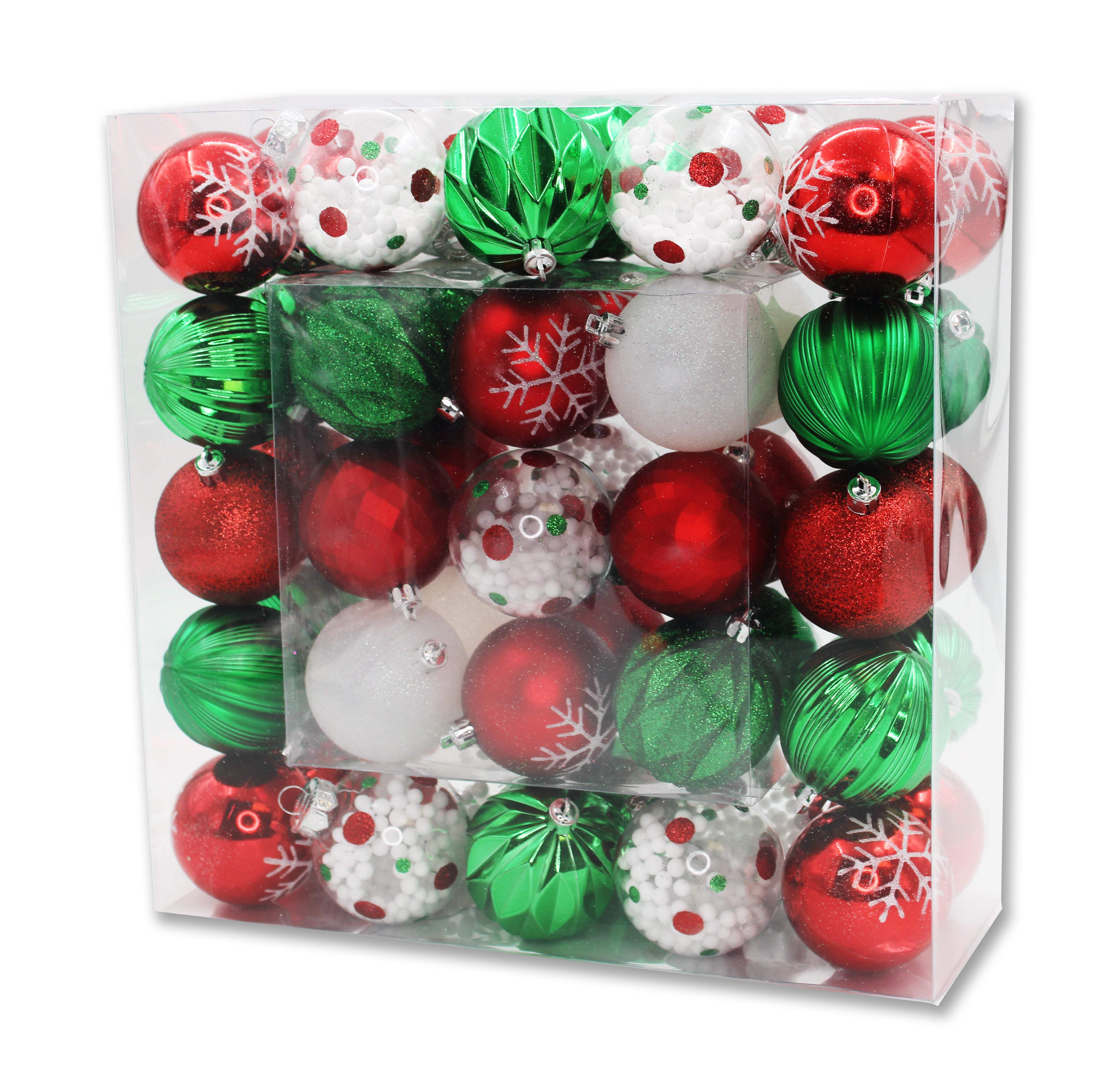 50 Pack Red, Green, White and Clear Assorted Ball Ornaments - Walmart.com