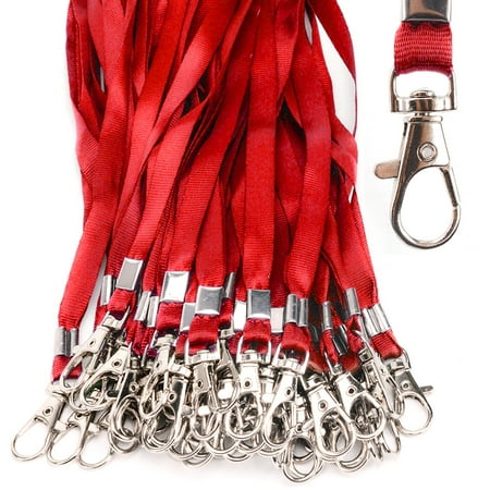 50 Pack Red Lanyard Bulk Lanyards for Id Badges Flat Lanyard with Badge Clip Swivel Hook