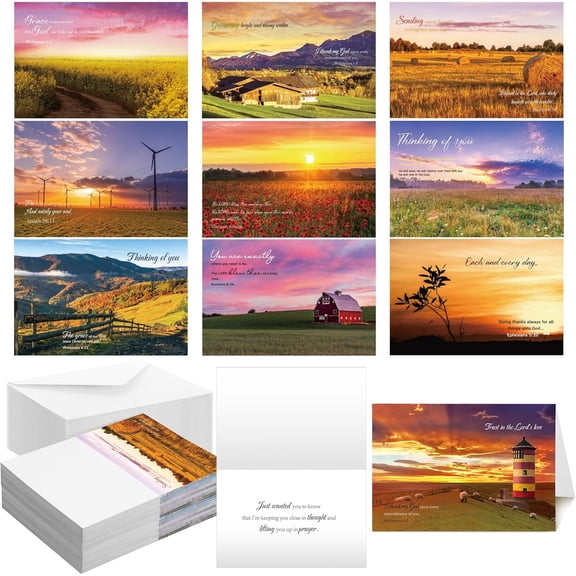 50 Pack Religious Thinking of You Cards with Envelopes Bulk Christian Inspirational Thinking of You Greeting Card with Biblical Scripture Verses Blessing 10 Designs 4 x 6 Inch (Landscape)