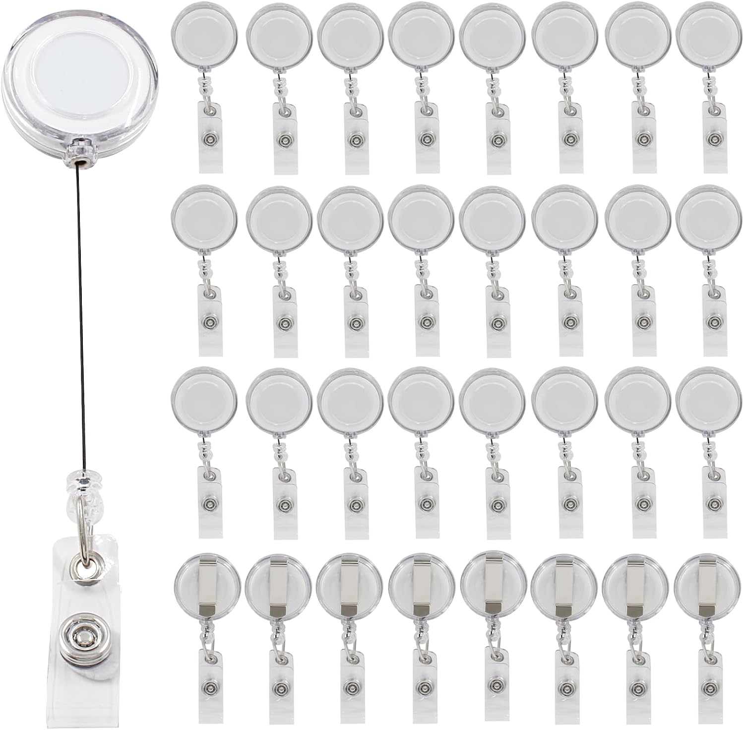 50 Pack Retractable Badge Reel, Transparent Badge Holder with Swivel