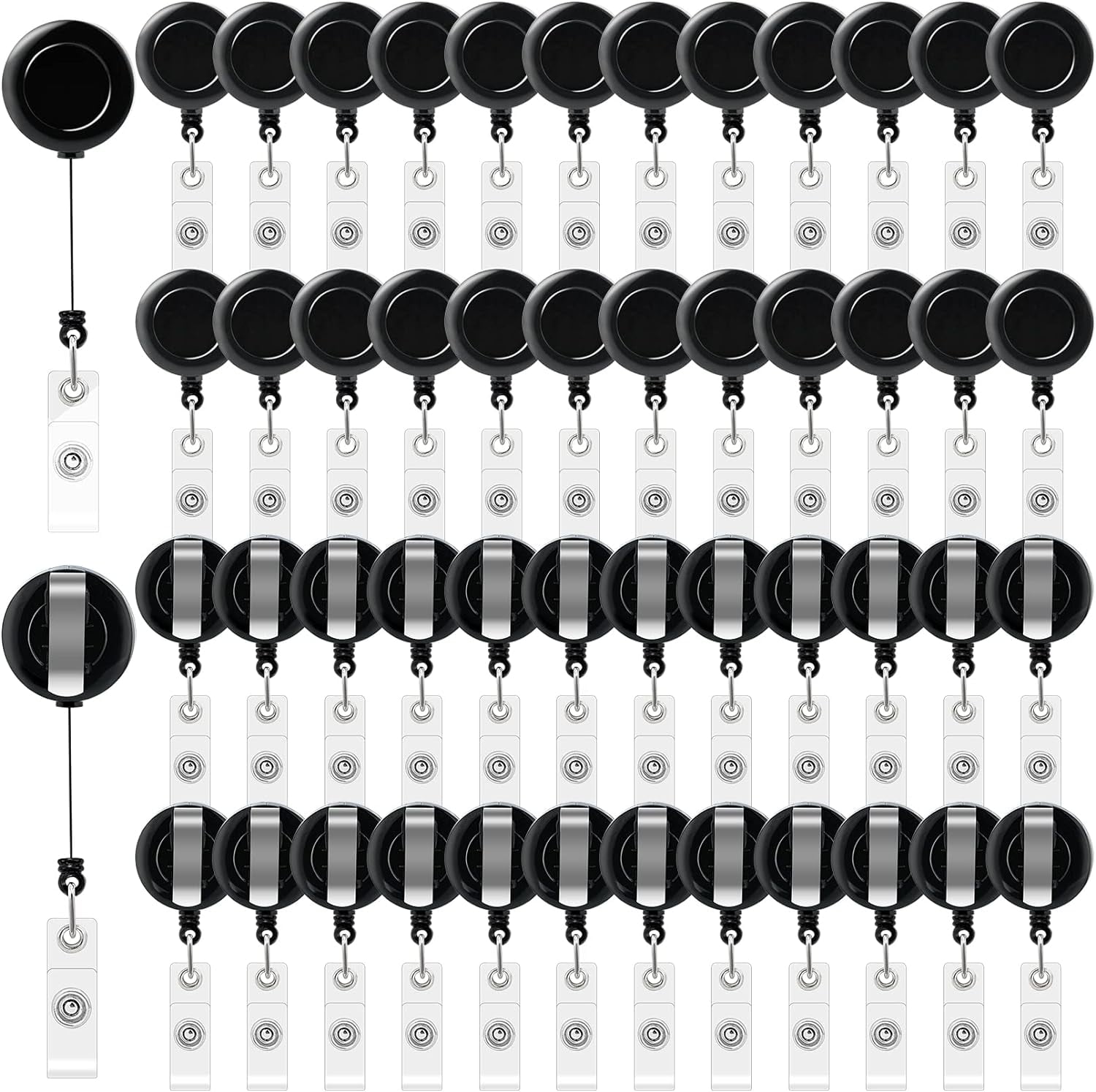 50 Pack Retractable Badge Reels,Retractable Badge Holder Reels with ...