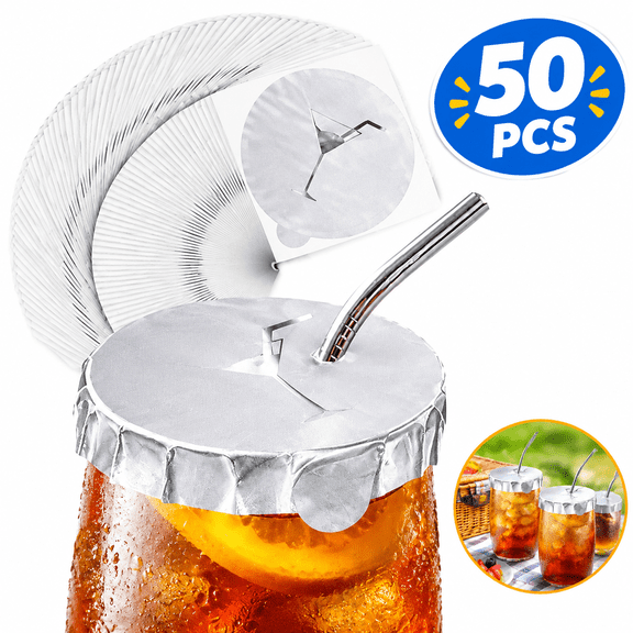 50 Pack Reusable Drink Protective Caps, Universal Cup Covers Block Dust & Debris, Fit Most Standard Cups for Party Outdoor Use