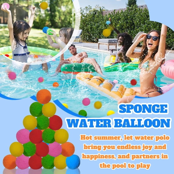 50-Pack Reusable Sponge Water Splash Balls - Fabric Water Polo Cotton Balls for Summer Pool Backyard Water Fight Games and Beach Party Supplies
