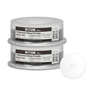 50 Pack Ritek Pro Professional Grade BD-R Blu-ray 4X 25GB Watershield Water Resistant Glossy White Inkjet Hub Printable Blank Recordable Disc