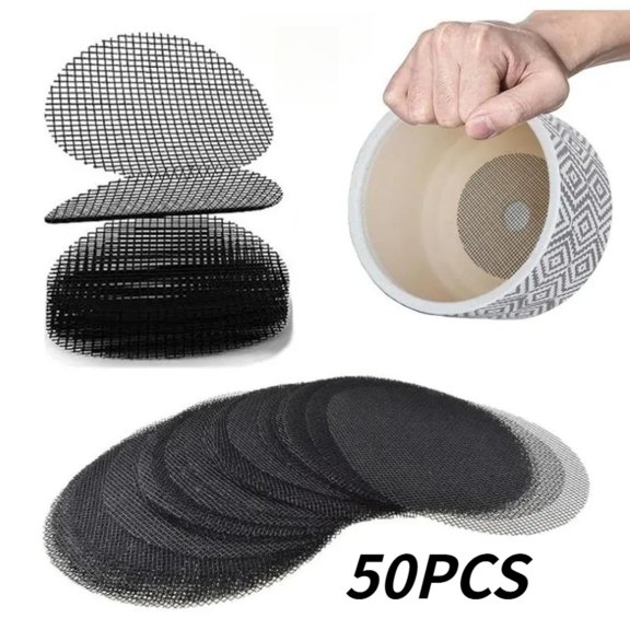 50-Pack Round Plant Pot Drain Hole Mesh Screens, Plastic Drainage Screen Mats for Planters and Flower Pots