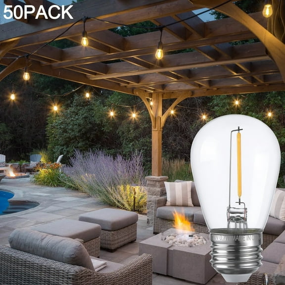 50 Pack S14 LED Bulb, Clear Glass LED Replacement Bulbs, 2700K Soft White String Lights, 0.7W E26 Base LED Light Bulbs, Non-Dimmable LED Filament Bulb