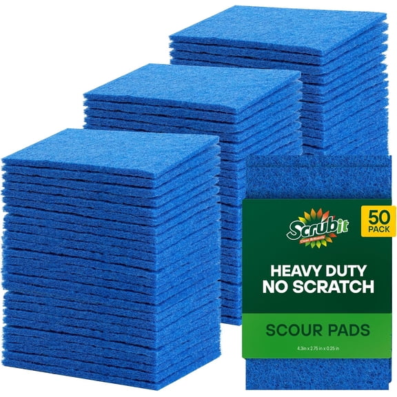 50 Pack Scouring Pad - Heavy Duty Scrub Pads for Cleaning Dishes - Non-Scratch Reusable Scrubbing - Blue