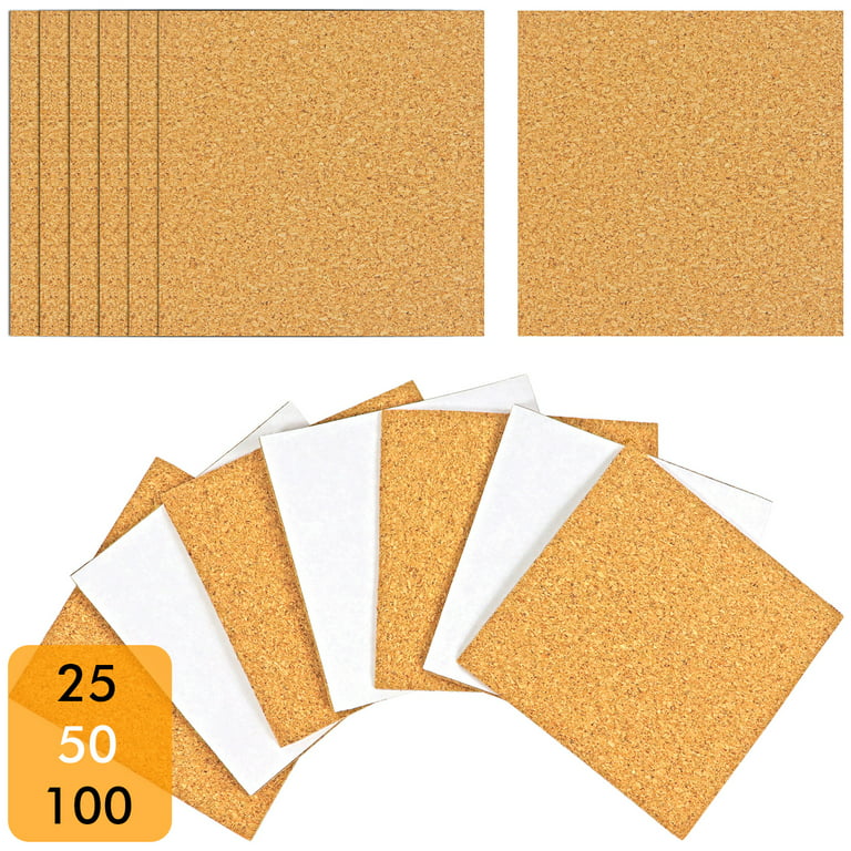 50 Pack Self-Adhesive Cork Squares 4 x 4 Inches Cork Backing Sheets Cork  Tiles for Cork Coasters and DIY Crafts 