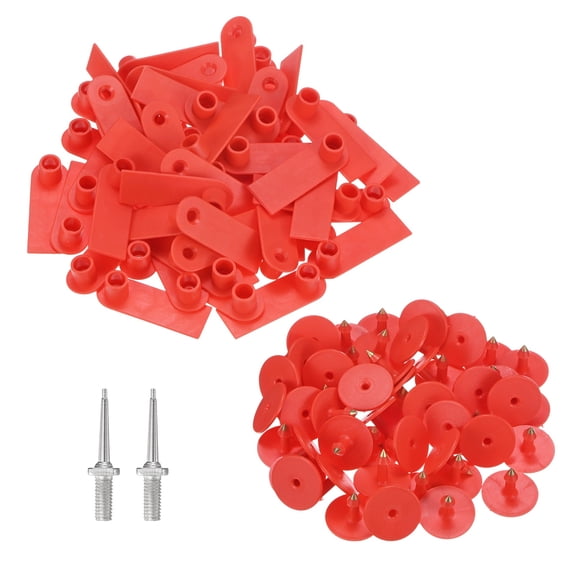 50-Pack Sheep Ear Tags with 2 Ear Label Needles, Plastic Blank Livestock Ear Tags for Cows/Sheep/Cattle/Pig [Red]