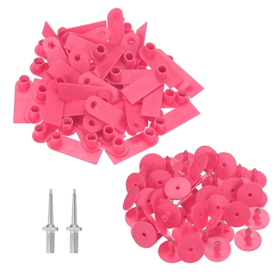 50-Pack Sheep Ear Tags with 2 Ear Label Needles, Plastic Blank Livestock Ear Tags for Cows/Sheep/Cattle/Pig [Rose Red]