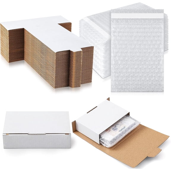 50 Pack Shipping Boxes 5.51x3.27x1.38 Inches, Small Mailing Boxes, White Corrugated Cardboard Mailer Box for Small Business Packaging, Moving and Storage, Easy Fold Shipping with Bubble Bags