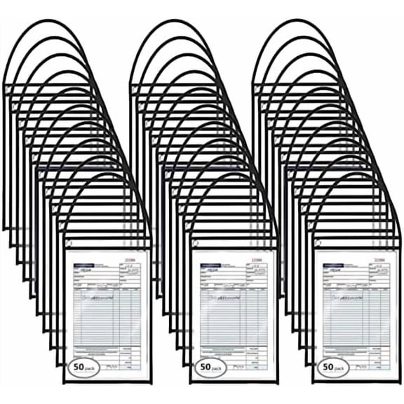 50 Pack Shop Ticket Holders Job Ticket Holders Work Order Holder Pockets, 9 x 12 Dry Erase Pocket Work Order Plastic Sleeves with Hanging Strap, Both Sides Clear$$Office