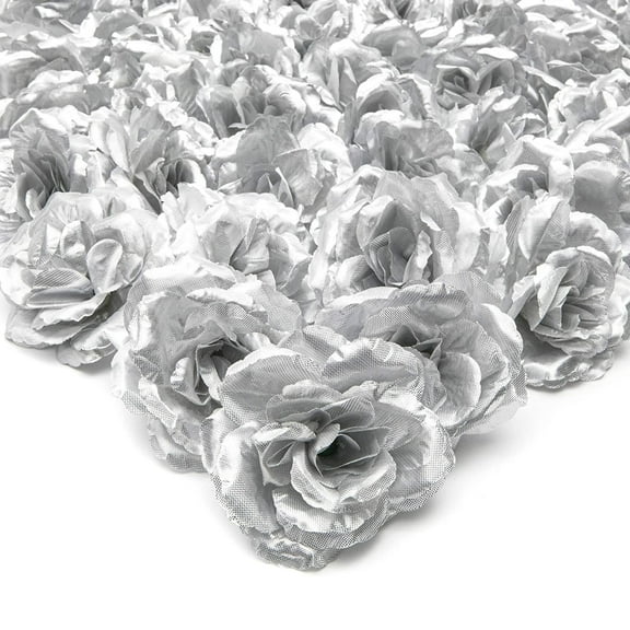 50-Pack Silver Rose Flower Heads for DIY Crafts, Artificial Stemless Roses for Wedding Decorations (3 Inches)