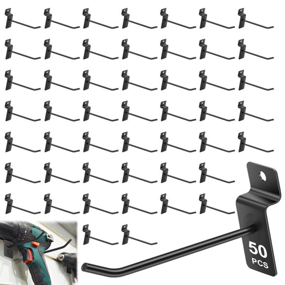 50 Pack Slatwall Hook Accessory for Hanging Slat Board Hook Stainless Steel for Garage Retail Store Home and Shop Display (Black)