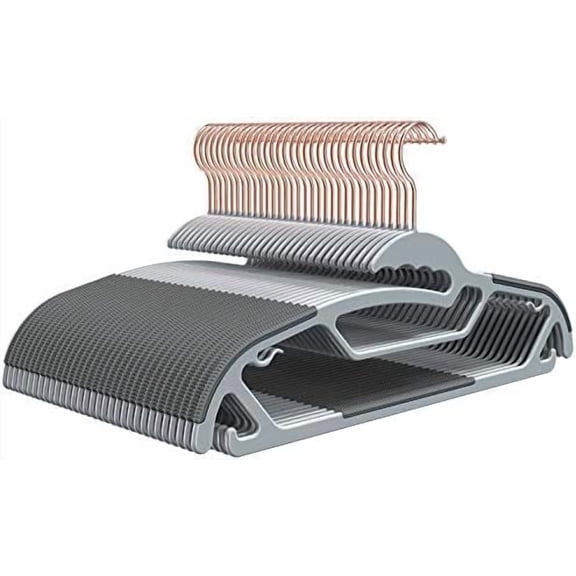 50-Pack Slim S-Shaped Plastic Hangers with Non-Slip Grips – Space-Saving Gray Hangers for Delicate Necklines, Fits Shirts, Dresses & Coats in Closet/Dorm Organizers