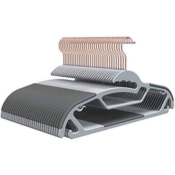 50-Pack Slim S-Shaped Plastic Hangers with Non-Slip Grips – Space-Saving Gray Hangers for Delicate Necklines, Fits Shirts, Dresses & Coats in Closet/Dorm Organizers